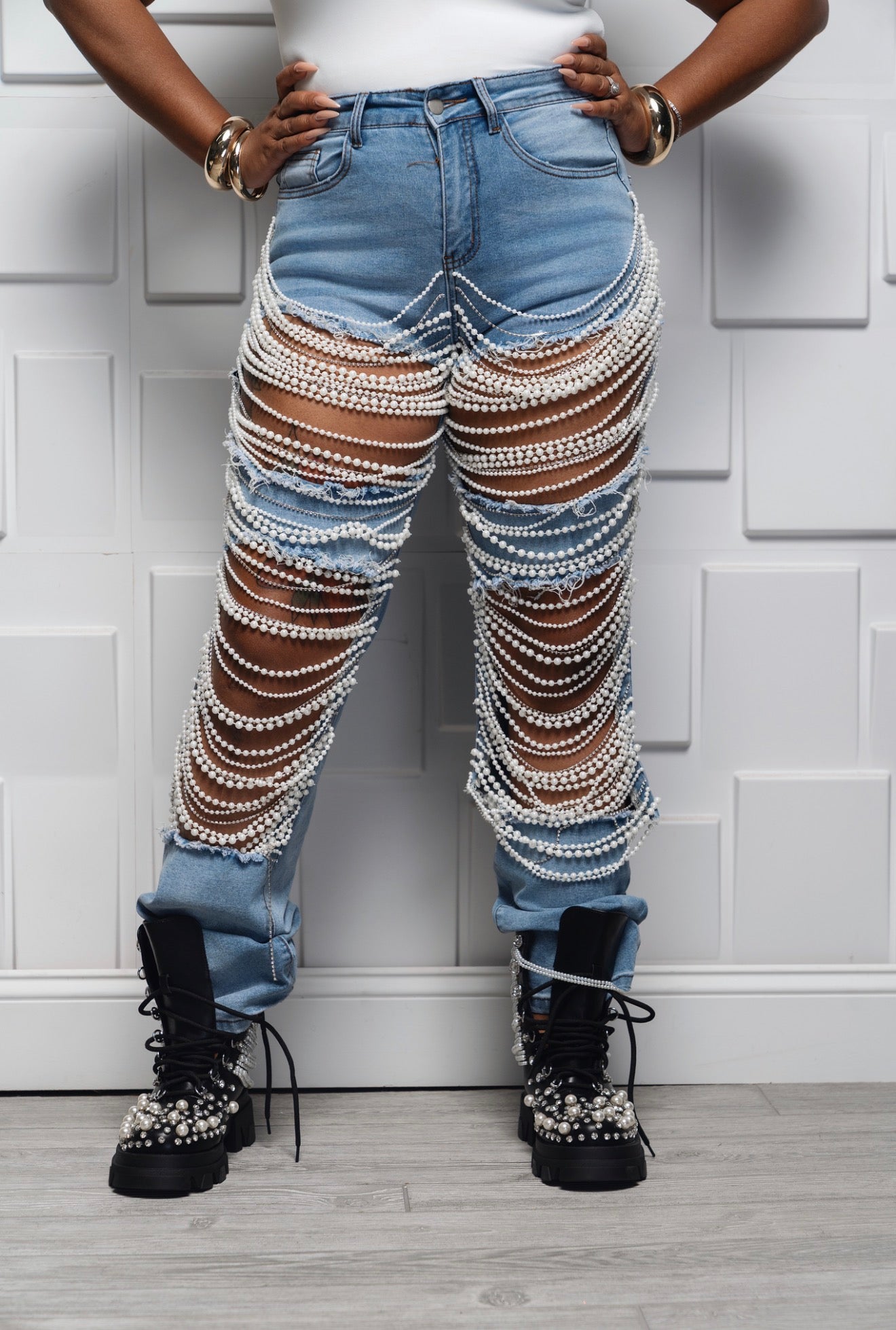 DRIPPED IN PEARL DENIM JEANS – Hauz of Her